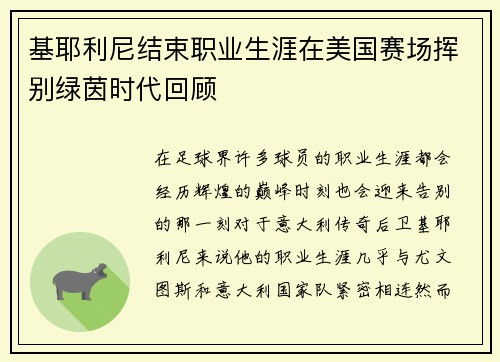 基耶利尼结束职业生涯在美国赛场挥别绿茵时代回顾