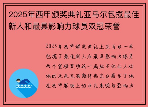2025年西甲颁奖典礼亚马尔包揽最佳新人和最具影响力球员双冠荣誉 2025年西甲颁奖典礼亚马尔包揽最佳新人和最具影响力球员双冠荣誉